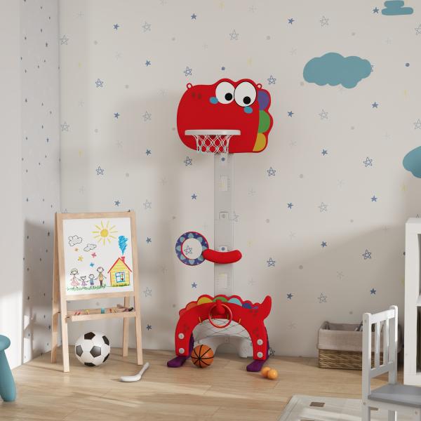 Tabela de Basquetebol 5 em 1 com Altura Ajustável Futebol Golf Aros Jogo de Lançamento 46x51x134 - 152 cm Vermelho