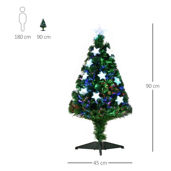Árvore de Natal Artificial 90cm Árvore de Natal com 12 Luzes LED 3 Cores e 90 Ramos PVC Decoração de Natal Verde