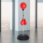 Saco de Boxe de Pé Punching Ball com Altura Ajustável em 4 Níveis Base Preenchível e Luvas Ø43x126 - 144 cm Vermelho e Preto
