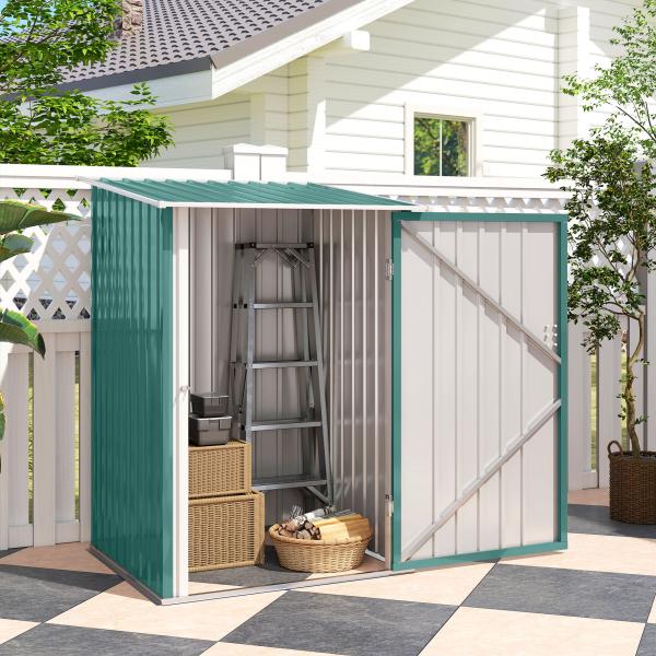 Abrigo de Jardim de Aço Galvanizado com Porta Fechadura e Teto Inclinado 0,92 m² 100x103x160cm Verde