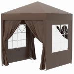 Tenda Dobrável 2x2 m Tenda de Jardim com 4 Paredes Laterais Tecido Oxford 2 Portas 2 Janelas e Bolsa de Transporte Marrom