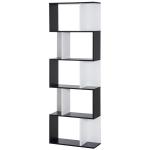 Estante para Livros Estante Alta de Parede com 5 Níveis em Forma de S Desenho Moderno 60x24x184,5 cm Branco e Preto