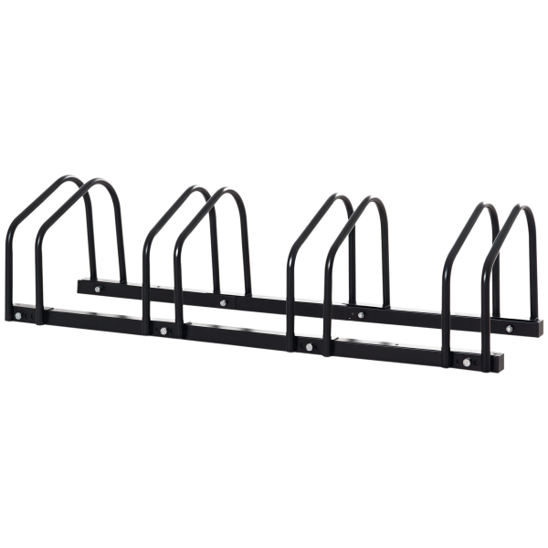 Estacionamento para 4 Bicicletas Suporte de Aço para Estacionar Bicicletas no Chão para Interior e Exterior 110x33x27 cm Preto