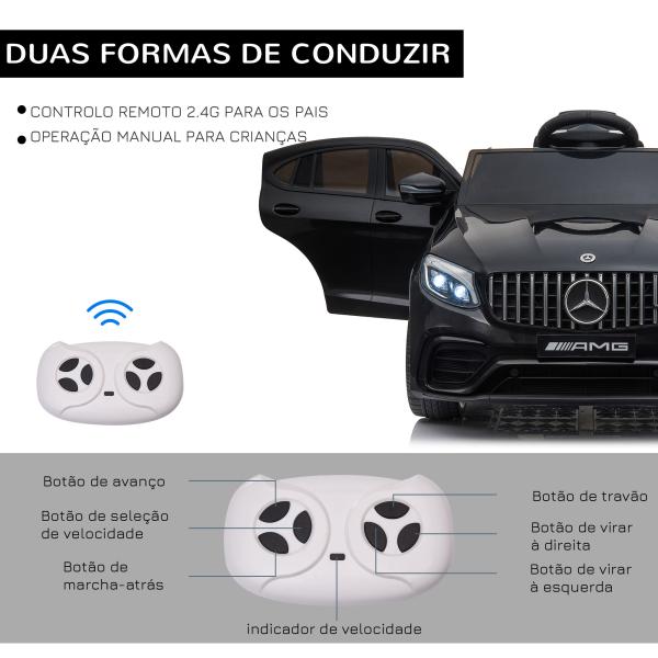 Carro Elétrico Infantil Mercedes AMG 12V com Controle Remoto Música Luzes Abertura da Porta Passeio para Crianças 3 - 5 Anos Preto 115x70x55 cm