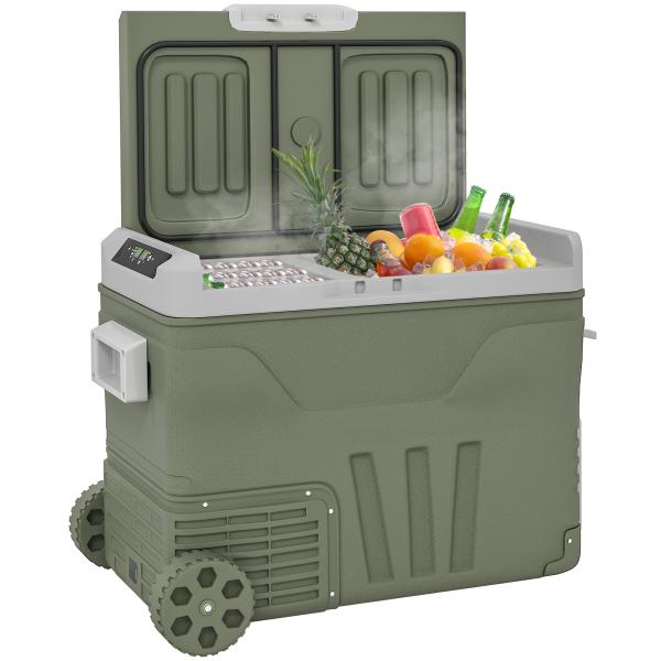 Geleira Portátil Elétrica 45L Geleira de Carro - 20℃ a +20℃ 12V/24V com Rodas Compressor e Ecrã LED 64,5x43,5x53 cm Verde