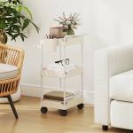 Carrinho Auxiliar com Rodas de 3 Níveis com Cestos Extraíveis Suporte para Toalhas e Estrutura de Metal 42x42,5x76 cm Branco