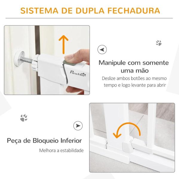 Barreira de Segurança de Cães Animais de Estimação para Escadas e Portas 75 - 103cm com 2 Extensões Fechamento Automático e Sistema de Duplo Bloqueio Aço Branco