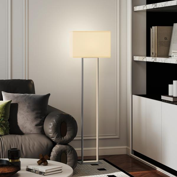Candeeiro de Pé Moderno com Ecrã de Tecido Luz Noturna Interruptor de Pé e Base Metálica 45x15x150 cm Branco