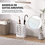 Suporte para Guarda - Chuvas de Aço Galvanizado Estreito com Bandeja de Gotejamento Removível 4 Ganchos 28x14x41 cm Branco