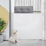 Barrera para Cães Retrátil Dobrável com Largura Ajustável 5,5 - 115 cm com Função de Enrolamento Automático Branco
