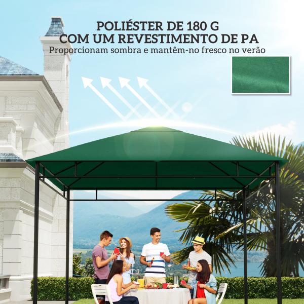 Toldo de Substituição de 3x3m para Pérgola de Jardim com 8 Orifícios de Drenagem e Ventilação Verde