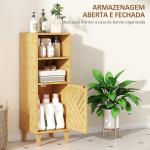 Armário de Casa de Banho Estreito Móvel Auxiliar de Casa de Banho 32x30x90 cm com 2 Prateleiras Abertas e Pés de Bambu Madeira