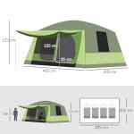 Tenda de Campismo Familiar para 4 Pessoas Tenda de Campismo Portátil Impermeável com Bolsa de Transporte Rede Mosquiteira e Proteção Solar 410x - 310x225cm Verde