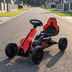 Go Kart Elétrico para Crianças Kart a Bateria 12V Velocidade Ajustável 3 - 5 km/h e Cinto de Segurança 100x58x58,5 cm Vermelho