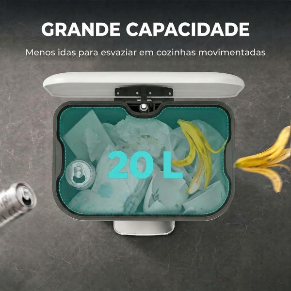 Caixote do Lixo de Cozinha 20 L em Aço Galvanizado com Tampa de Fecho Suave Pedal Balde Interior Amovível e Acabamento Anti - impressões Digitais Creme