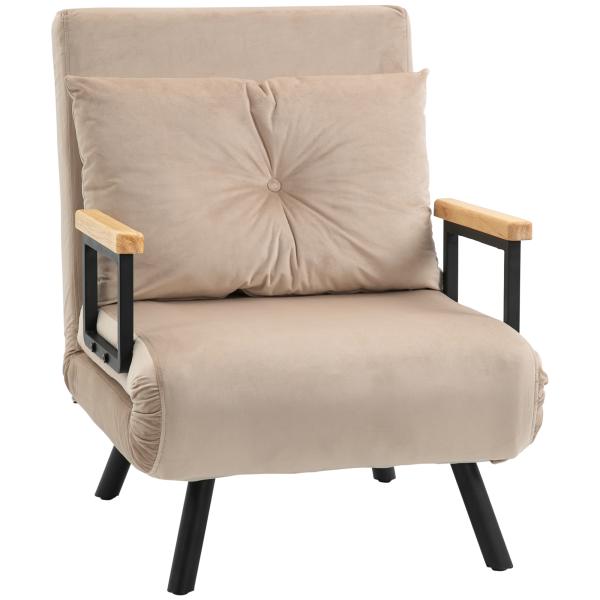 Poltrona Convertível em Cama Poltrona 3 em 1 Convertível em Cama com Encosto Ajustável em 5 Níveis 63x73x81 cm Bege