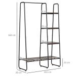 Suporte para Cabides com 4 Prateleiras de Armazenamento e Barra de Pendurar Estilo Industrial 101x39x160cm Marrom e Preto