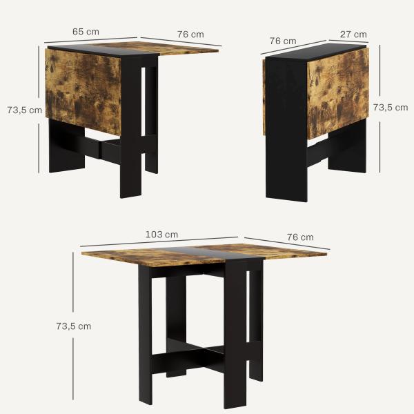 Mesa Dobrável de Jantar Mesa de Cozinha com Abas Rebatíveis para Espaços Pequenos 103x76x73,5 cm Preto e Castanho Rústico