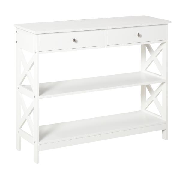 Mesa consola tipo aparador para Corredor com 2 gavetas e 2 prateleiras inferiores Móveis modernos 100x30.5x80 cm Branco