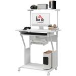 Secretária para Computador com Rodas, Bandeja para Teclado, Suporte para CPU e Prateleiras 80x50x130 cm Branco