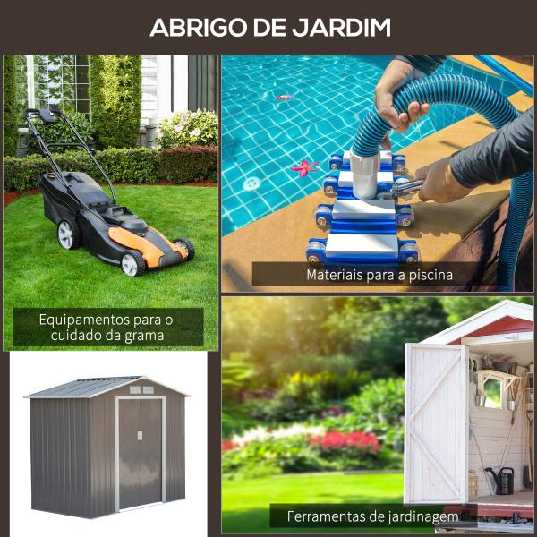 Abrigo de Jardim 213x130x185cm Abrigo de Jardim Metálico de Exterior com 2 Portas Deslizantes e 4 Janelas Cinza Claro