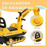 Escavadora sem Pedais com Braço Móvil Carro Andador com Assento de Armazenamento Pá Dianteira e Buzina 78x24x58,5 cm Amarelo