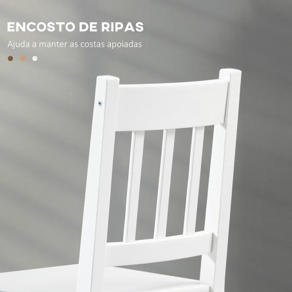 Conjunto de 2 Cadeiras de Sala de Jantar com Encosto de Ripas Estrutura de Madeira de Pinho 41x46,5x85,5 cm Branco
