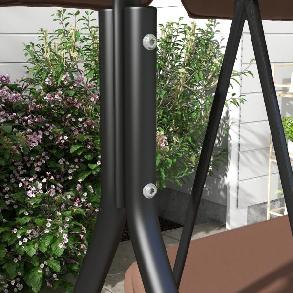 Baloiço de Jardim de 3 Lugares com Almofada Toldo Ajustável e Estrutura de Aço para Balcão Terraço 172x110x153 cm Marróm
