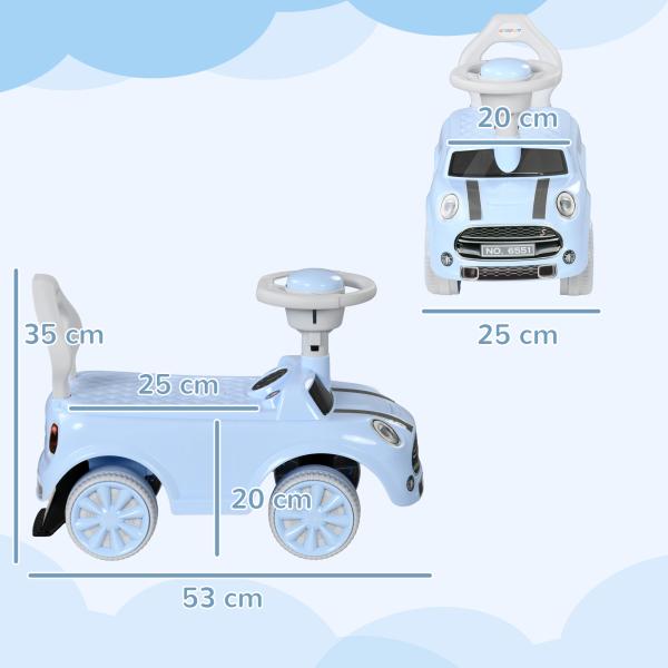 Carro Andador para Bebés de 18 - 36 Meses Carro Andador com Volante Buzina e Sistema Anti - Tombo 53x25x35 cm Azul Claro