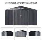 Abrigo de Jardim Metálico 340x386x200cm Abrigo de Exterior para Armazenamento de Ferramentas com Base Incluida 4 Janelas de Ventilação e Porta Corredeira Cinza