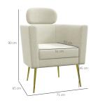 Poltrona Sala de Estar Individual em Borrego com Apoio para a Cabeça e Pés de Metal 71x65x90 cm Creme