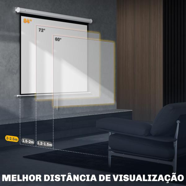 Tela de Projeção de 84 Polegadas Tela de Projetor Manual Formato 4:3 4K Montagem na Parede ou Teto 181x8x138 cm Branco