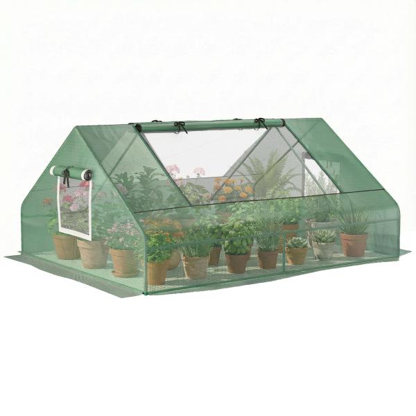Estufa Pequena para Cultivo com 4 Janelas Enroláveis, Estrutura de Aço e Cobertura PE Anti - UV 180x140x80 cm Verde