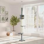 Árvore Arranhador para Gatos para Fixar ao Teto Altura Ajustável 229 - 235cm 260 - 266cm com Plataformas Caverna Postes de Sisal Bolas Penduradas 40x40x217 cm Cinza Claro