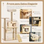 Árvore Arranhadora para Gatos Torre de Escalada com Plataformas Rede Escada Caverna Postes para Arranhar de Juta Bola Supensa e Descanso 60x40x130cm Bege