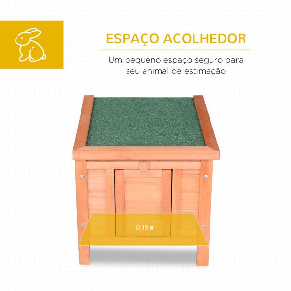 Coelheira de Madeira Exterior Coelheira para Roedores Animais de Estimação Pequenos com Teto Asfáltico e Rampa Antiderrapante 51x42x43cm Madeira