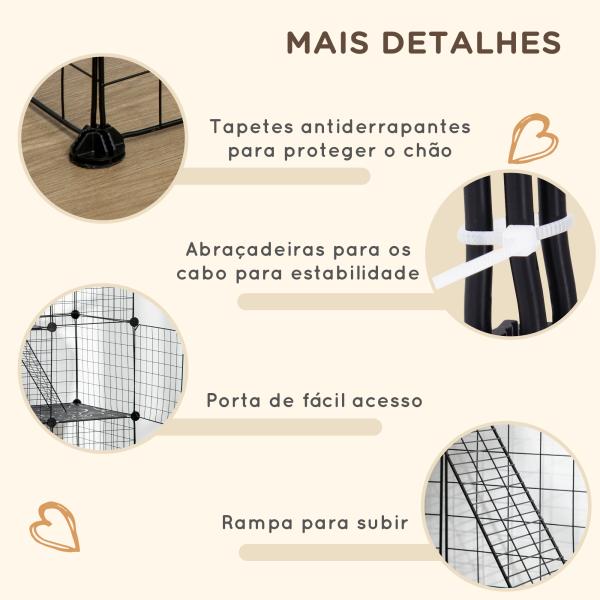 Recinto para Animais Pequenos com 31 Painéis Recinto para Animais de Estimação Personalizável com Rampas e Portas 105x45