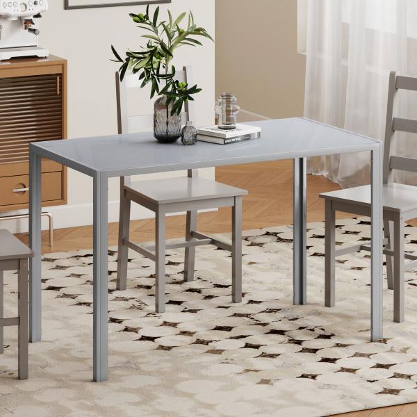 Mesa de Refeição de Cristal Mesa Retangular para 4 - 6 pessoas com Pés de Metal Multifuncional 120x60x75 cm Cinza