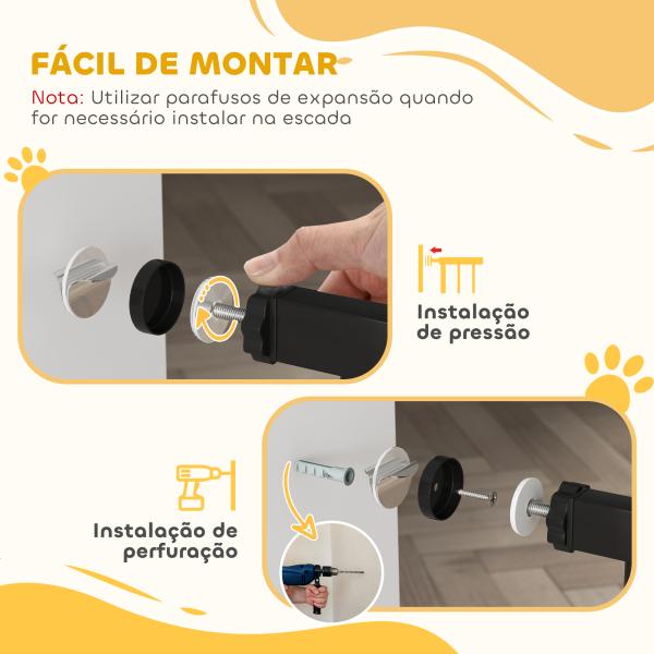 Barreira de Segurança para Cães Extensível para Escadas e Portas 75 - 115 cm com 2 Extensões e 10 - 20 cm Altura 76 cm Preto