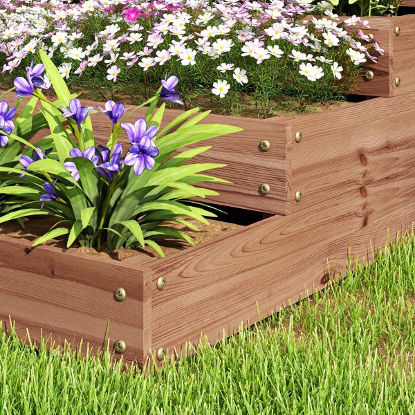 Floreira de Madeira Elevada de 4 Níveis com Desenho em Escada para Cultivos Plantas e Flores 113x113x46 cm Castanho Escuro