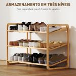 Sapateira de 3 Níveis Estante para Sapatos em Bambu para 12 Pares de Sapatos 76x33x50,8 cm Madeira