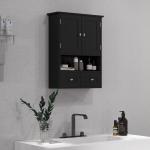 Armário de Parede para Casa de Banho com 2 Portas Prateleira Aberta e 2 Gavetas Estilo Moderno 50,8x17,8x66 cm Preto