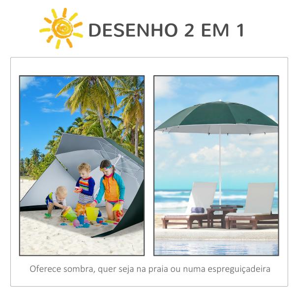 Chapéu de Sol de Praia com Painéis Laterais Tipo Tenda Chapéu de Sol para Praia com Proteção UV 50 Φ210x222cm Verde Escuro