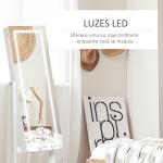 Joalheiro de Pé Armário para Jóias com Fita de Luz LED e Fechadura Magnética Organizador de Jóias com Prateleiras Ranhuras para Anéis Brincos 46x36,5x151,5cm Branco