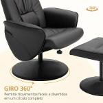 Poltrona Relax com Apoio para os Pés Estofada em PU Poltrona Relax Reclinável até 145° e Giratório 360° com Encosto Ajustável para Sala de Estar Dormitório Escritório 81x81x105cm Preto