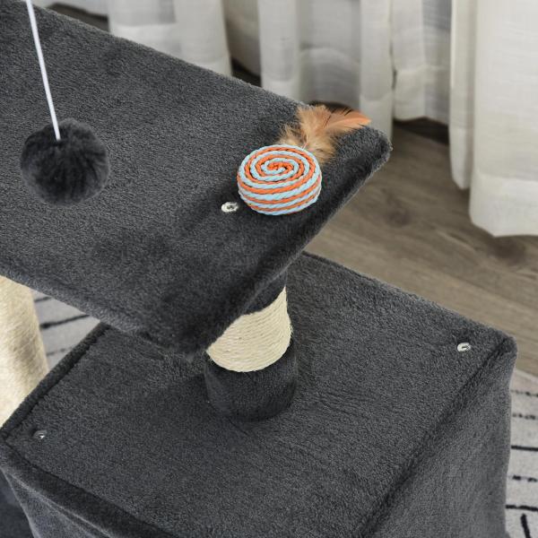 Arranhador para Gatos 50x30x81,5 cm Centro de Atividades para Gatos com Poste de Sisal Plataformas e Caverna Cinza