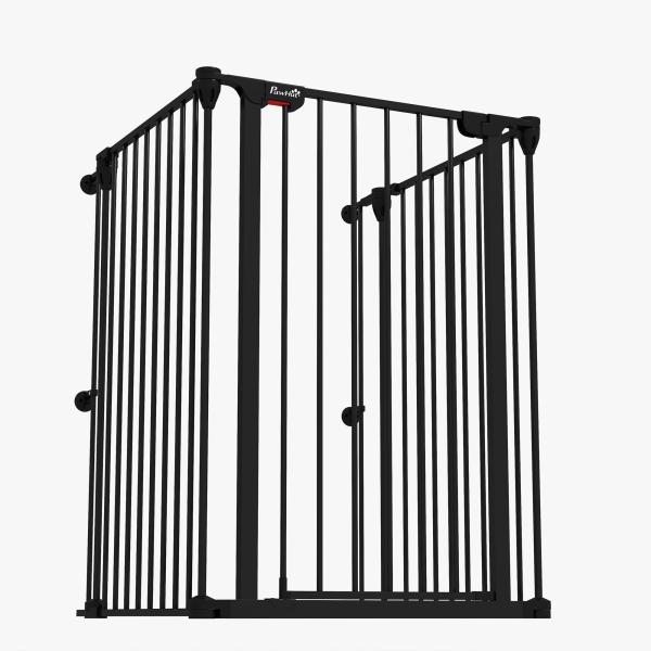 Barreira para Cães de Aço Barreira de Segurança para Animais de Estimação Dobrável de 3 Painéis Duplo Fechamento 206x90 cm Preto
