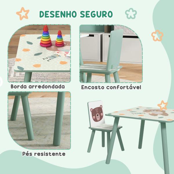 Conjunto de Mesa e Cadeiras para Crianças de 3 Peças Mesa Infantil com 2 Cadeiras Conjunto de Móveis para Atividades Verde