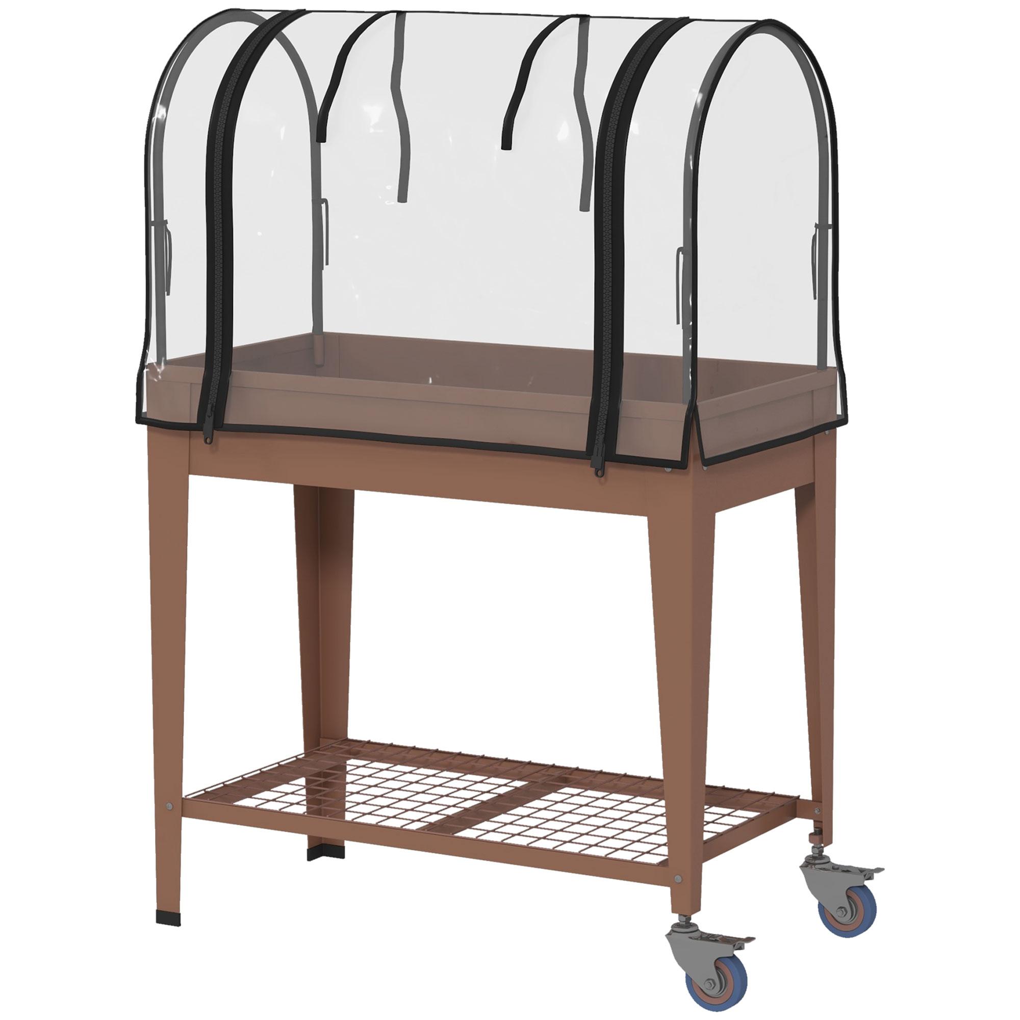 Mesa de Cultivo com Rodas 80x40x120 cm Horta Urbana Elevada com Cobertura de Estufa para Cultivar Plantas Flores Marróm