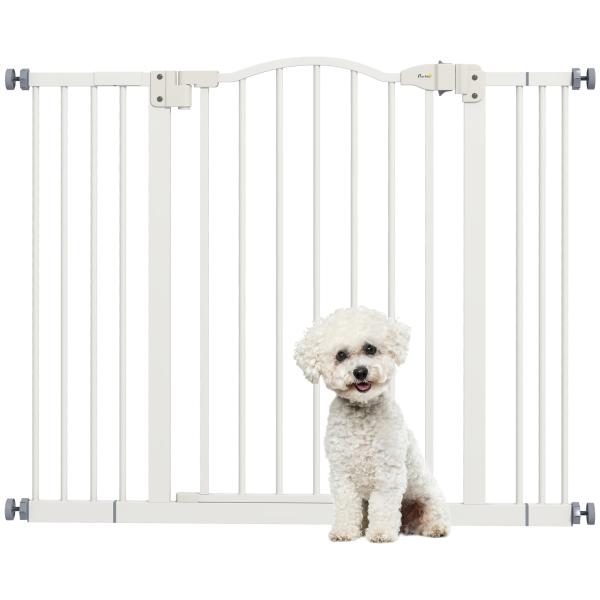 Barreira de Segurança para Cães com Largura Ajustável 74 - 100 cm e Extensões para Escadas e Portas Branco